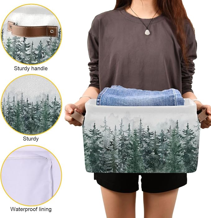 Winter Pine Forest Tree Storage Basket - Image 5