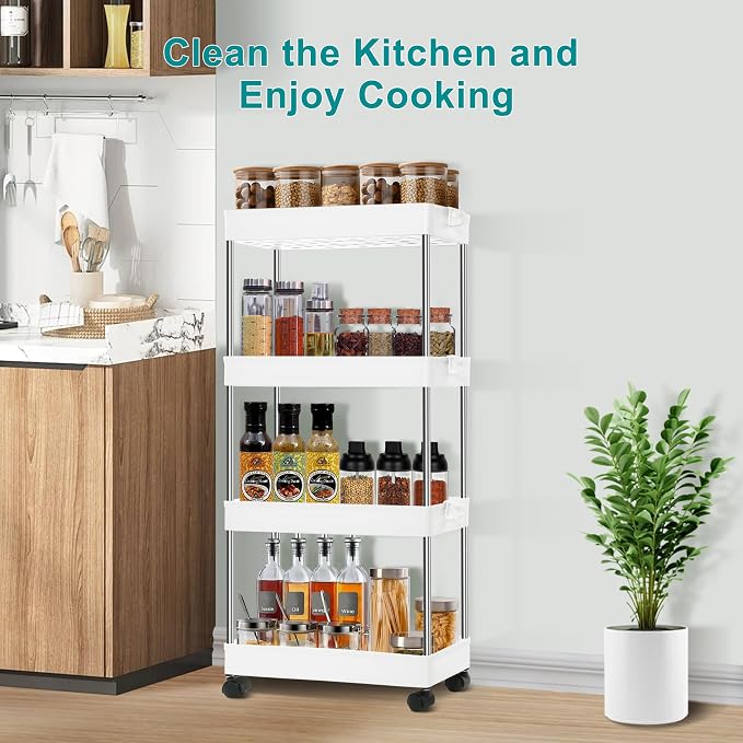 YSSOA Rolling Storage Cart, 4 Tier Slim Mobile Shelving Unit - Image 5