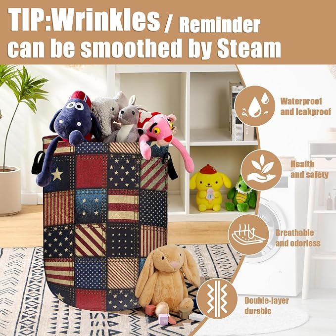 USA Flag Laundry Basket, Foldable Waterproof Laundry Hamper Tote Bag Dirty - Image 5