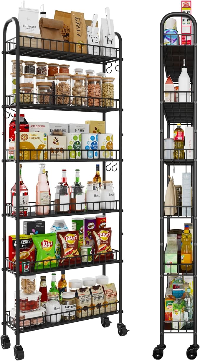 Slim Rolling Storage Cart with Wheels, 6-Tier Narrow Shelf Unit by RLRO