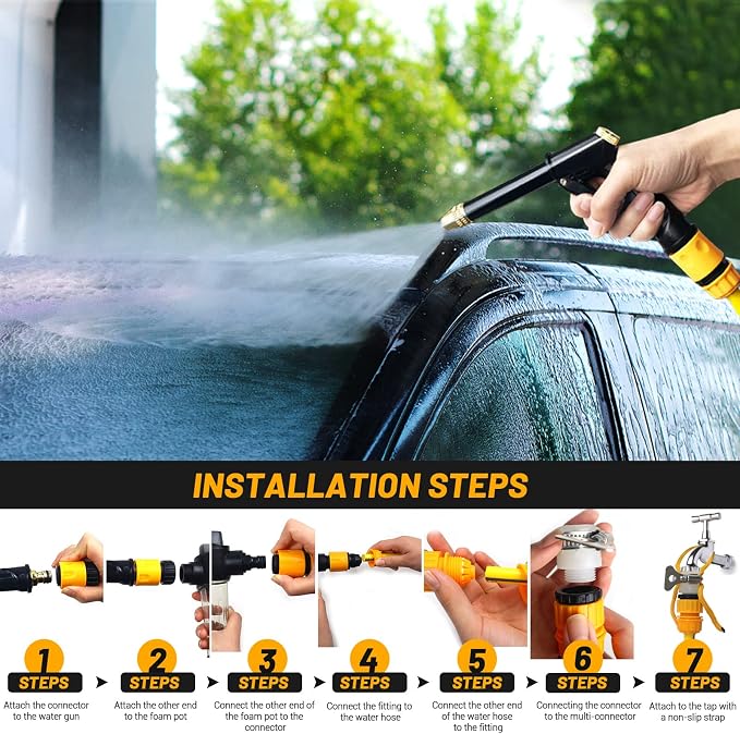 Garden Hose Nozzle with 4 Patterns, Soap Dispenser & Quick Connectors, Plastic - Image 7