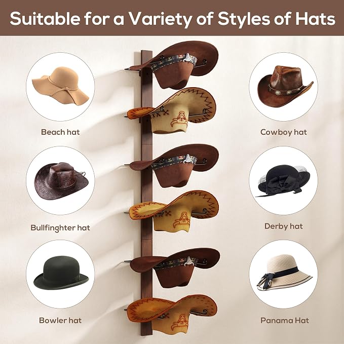 Cowboy Hat Holder, 3-Piece Wall Mount Cowboy Hat Rack - Image 6