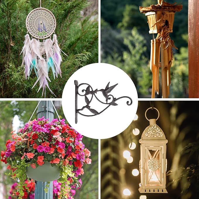 DEWEL Hanging Plant Bracket, Hummingbird Plant Hangers Outdoor Iron Hanging - Image 3