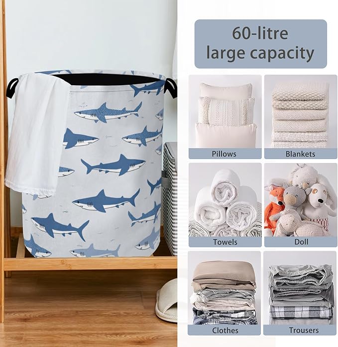 Cute Shark Laundry Basket, Foldable Oxford Cloth Tote Bag Laundry Hamper - Image 6