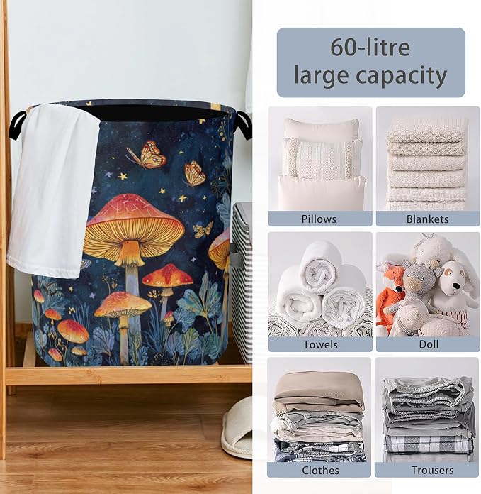 Mushroom Laundry Basket, Butterfly Moon Foldable Oxford Cloth Tote Bag Laundry - Image 6