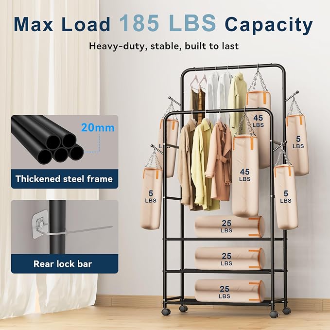 Whitmor Heavy Duty Adjustable Garment Rack-Rolling Clothes Organizer - Image 4