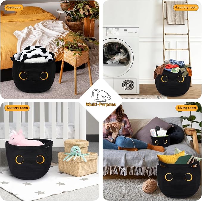 Cute Black Cat Round Basket - Image 3