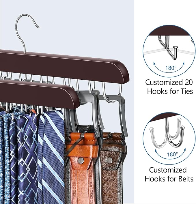 2 Pack Tie Rack & Belt Hanger 2 in 1 Tie Hanger Space Saving Max 42 Belts& 60 - Image 6