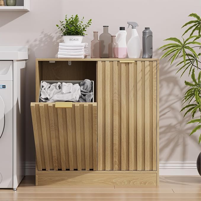 Smuxee Double Tilt Out Laundry Hamper Cabinet, Hidden Laundry Cabinet - Image 8