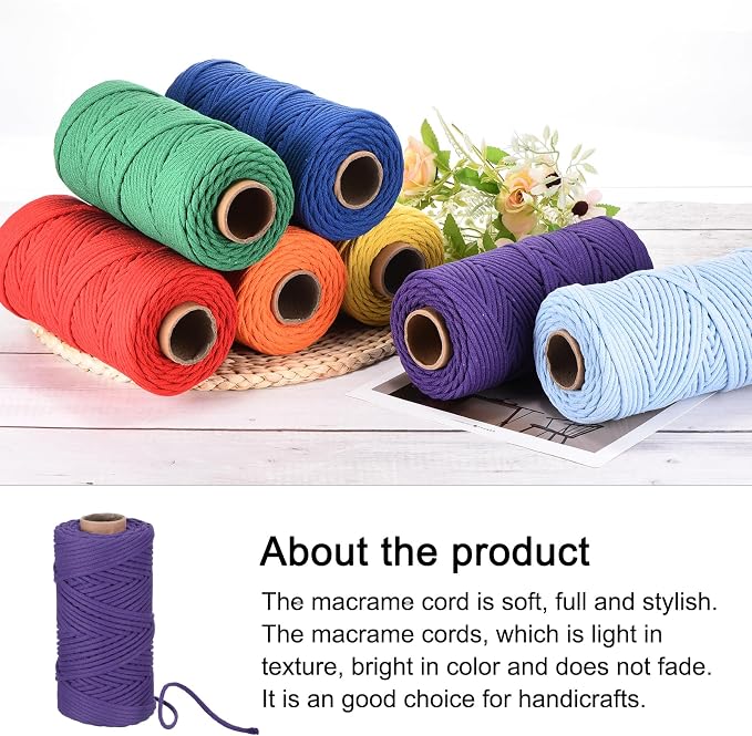 Rebower Macrame Cord 4mm x 109 Yard, Natural Cotton Macrame Rope Twisted - Image 4