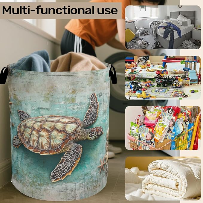 Retro Map Turtle Large Clothes Hamper Bag - Image 6