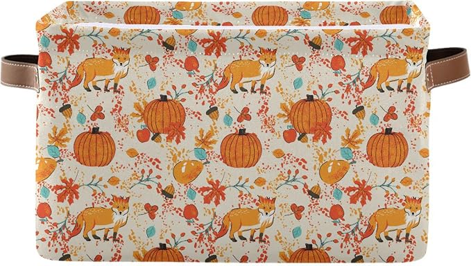 Fall Pumpkin Fox Storage Basket by Wamika