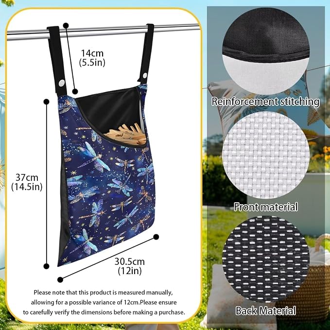 Galaxy Dragonfly Print Handy Laundry Clothespin Bag Holds 100 Medium-Sized - Image 7