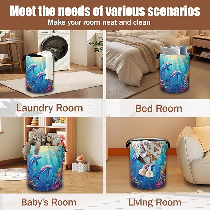 Dolphin Ocean Floating Laundry Basket, Waterproof Foldable Laundry Hamper - Image 7