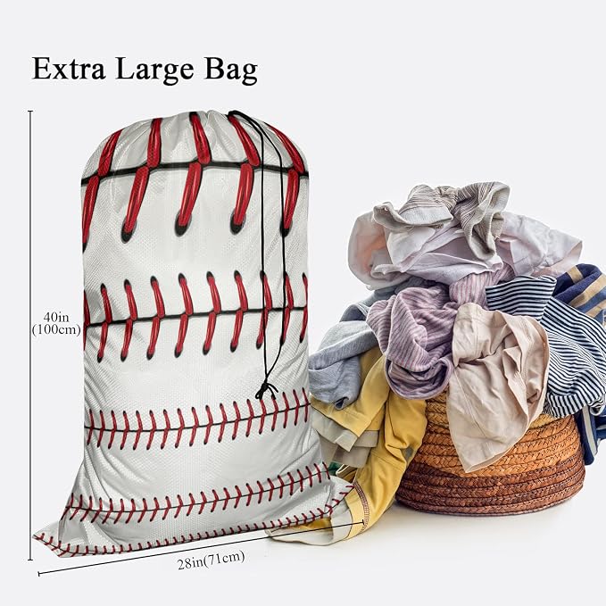 Swono 1 Pack Laundry Bag, Softball Baseball Red Lace Over White Background - Image 2