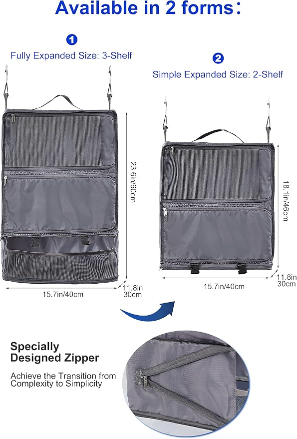 ELEZAY Hanging Packing Cubes Portable Closet 3-Shelf Travel Collapsible - Image 4