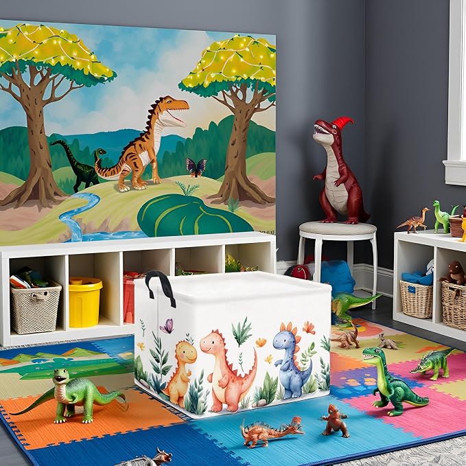 HIYAGON Rectangular Dinosaur Basket Kids Baby Storage Bin Toy Basket Organizer - Image 5