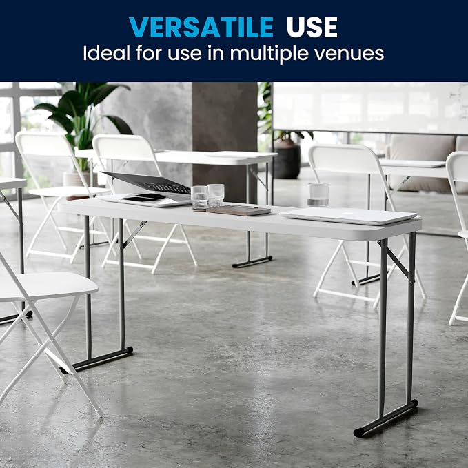 Flash Furniture Kathryn 5' Rectangular Plastic Folding Table, Long Plastic - Image 7