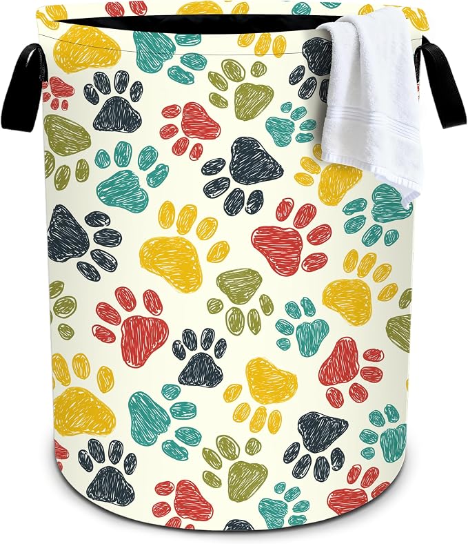 Paw Print Laundry Basket Storage Bin Foldable Laundry Hamper Clothes Storage by Bzocm