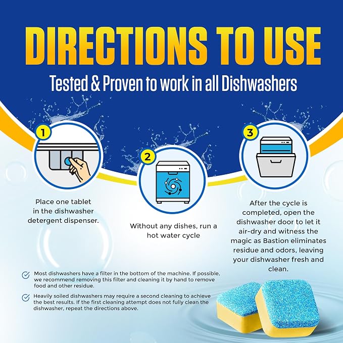 Bastion Dishwasher Cleaner Tablets, Lemon Scent, 3-Month Supply, Powerful - Image 4