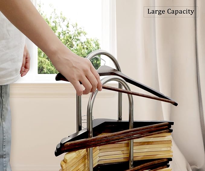 Hanger Stacker & Organizer Stand, Portable Wood Hanger Storage Rack, Large Wire - Image 2