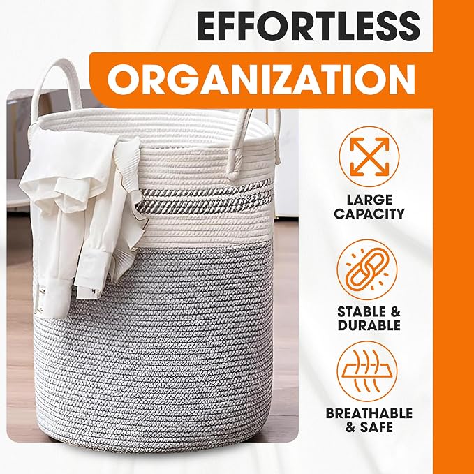 Cheer Collection Laundry Hamper, Large Woven Rope, Clothes Hamper - Image 2