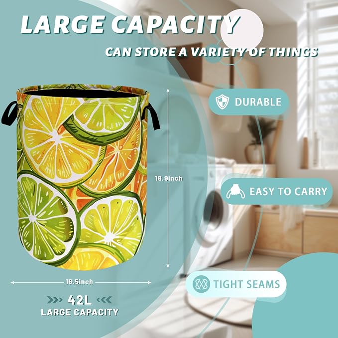 Yellow Lemon Laundry Hamper Tropical Lemons Laundry Basket - Image 2