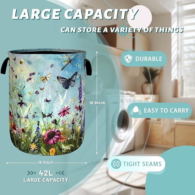 Colorful Flowers Laundry Basket Foldable Oxford Cloth Colorful Dargonfly - Image 2