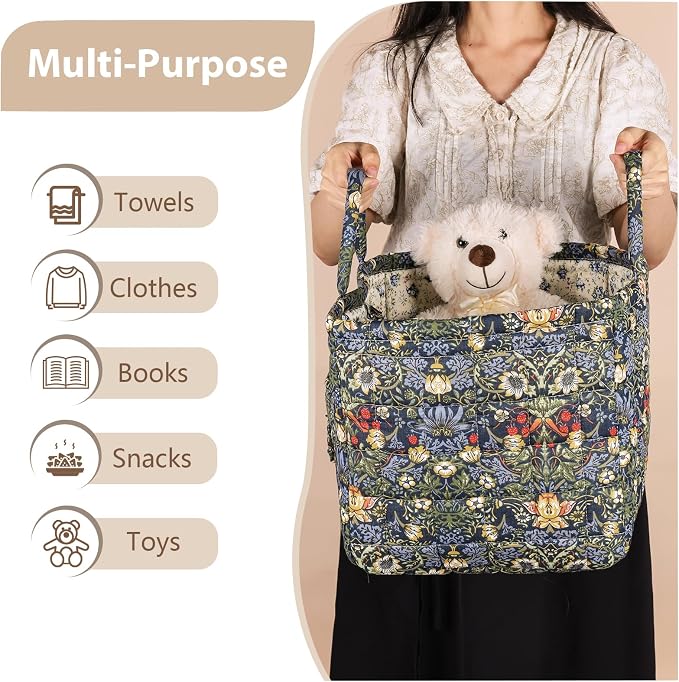Storage Basket Boho Fabric Large Collapsible Floral Laundry Nursery Hamper - Image 3