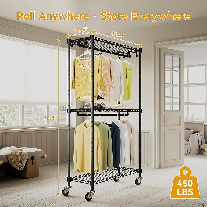 Rolling Clothing Rack for Hanging Clothes Heavy Duty Garment Rack - Image 4