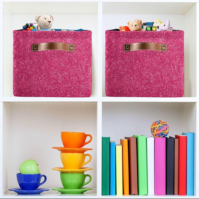Pfrewn Christmas Winter Storage Basket Hot Pink Collapsible Rectangular Storage - Image 7