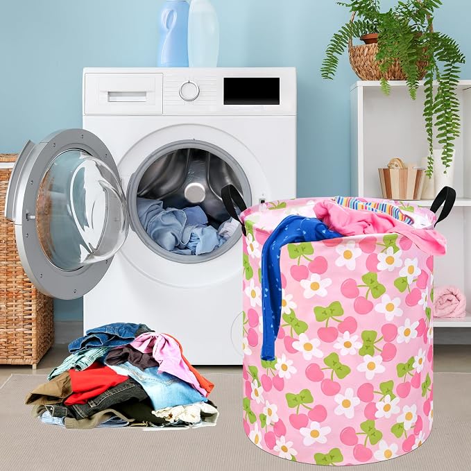 KUNRO Round Laundry Gift Basket Storage Hamper Clothes Storage Basket Organizer - Image 3