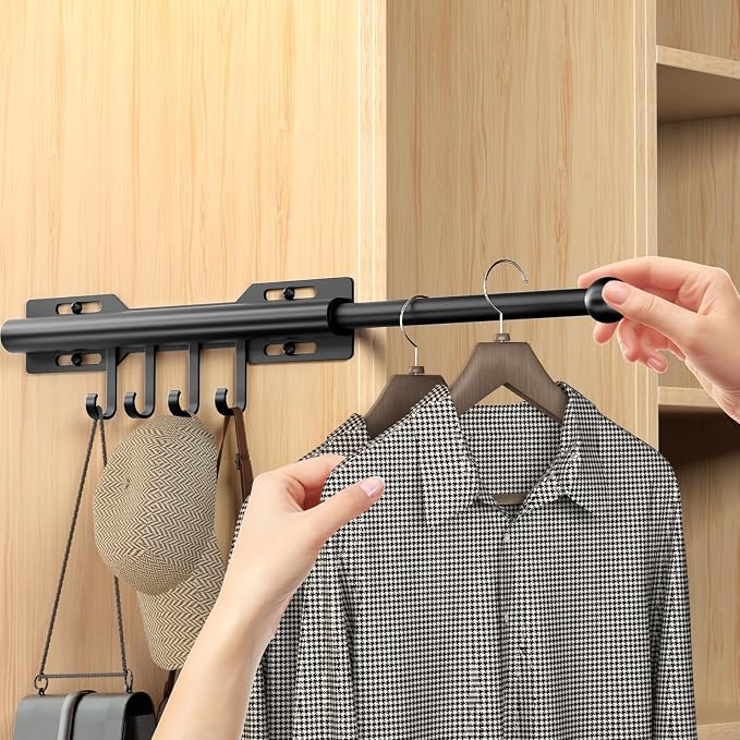 12 Inch Valet Rod for Closet Pull Out, Retractable Slide Out Clothes Hanger - Image 8