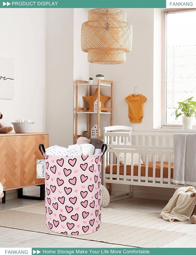 FANKANG Storage Basket, Nursery Hamper Canvas Laundry Basket Foldable - Image 4