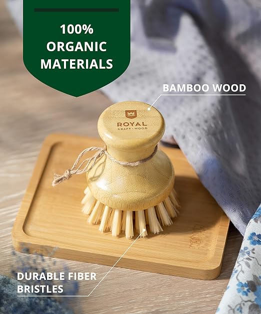 ROYAL CRAFT WOOD Bamboo Dish Scrub Brush w/Handle - Image 5