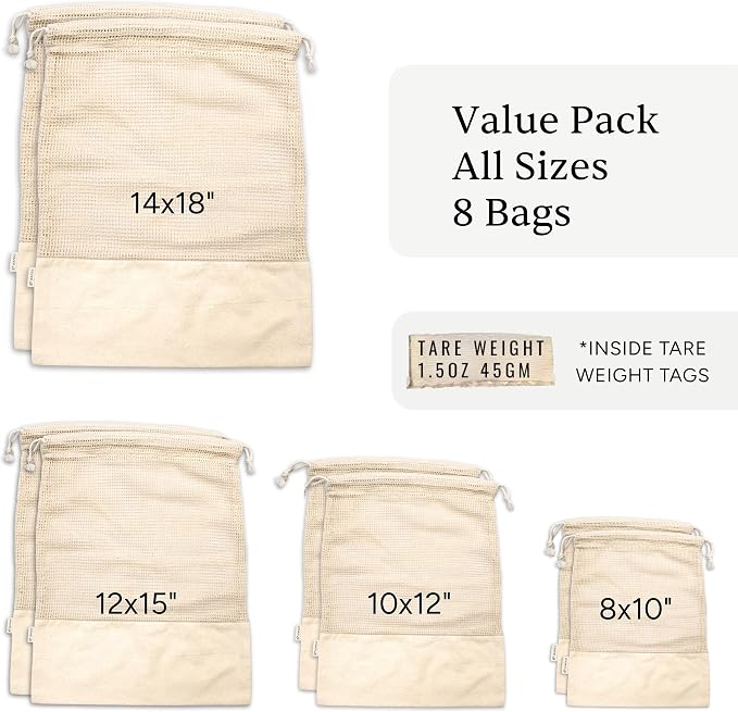 LEAFICO Reusable Produce Bags – 100% Cotton Mesh & Solid Hybrid – Multi-Use - Image 2