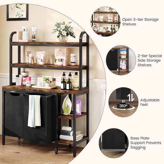 3-Tier Shelves Laundry Basket Hamper, 2 Section Laundry Sorter - Image 6