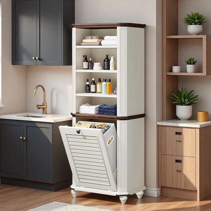 YITAHOME Tall Tilt-Out Laundry Storage Cabinet, Hidden Hamper - Image 6