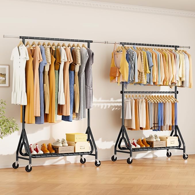 Heavy Duty Clothes Rack for Hanging Clothes, Double Rods Clothing Rack - Image 8
