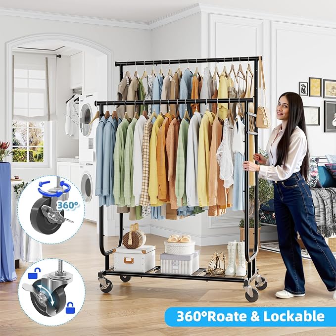 Heavy Duty Clothes Rack, Rolling Clothing Rack - Image 6