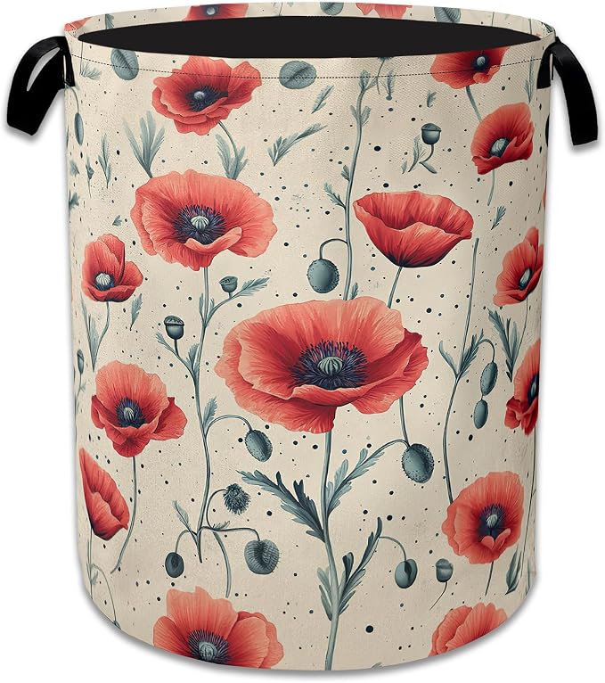 Vintage Poppy Floral Laundry Hamper by Unknown