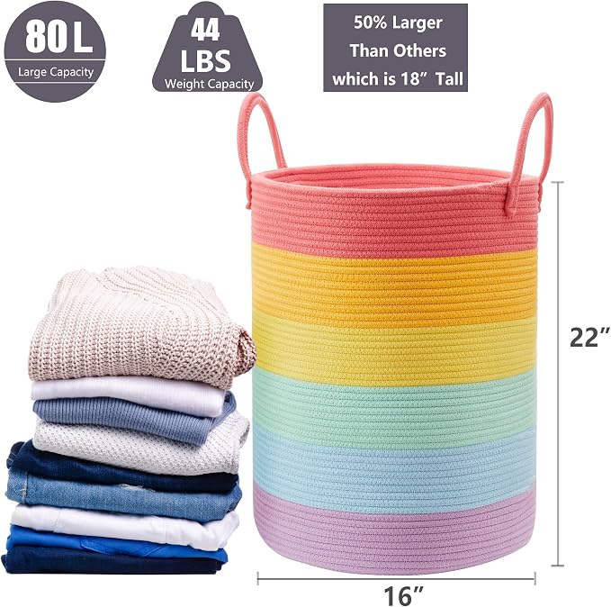 80L Extra Large Rainbow Laundry Hamper Basket - Image 3