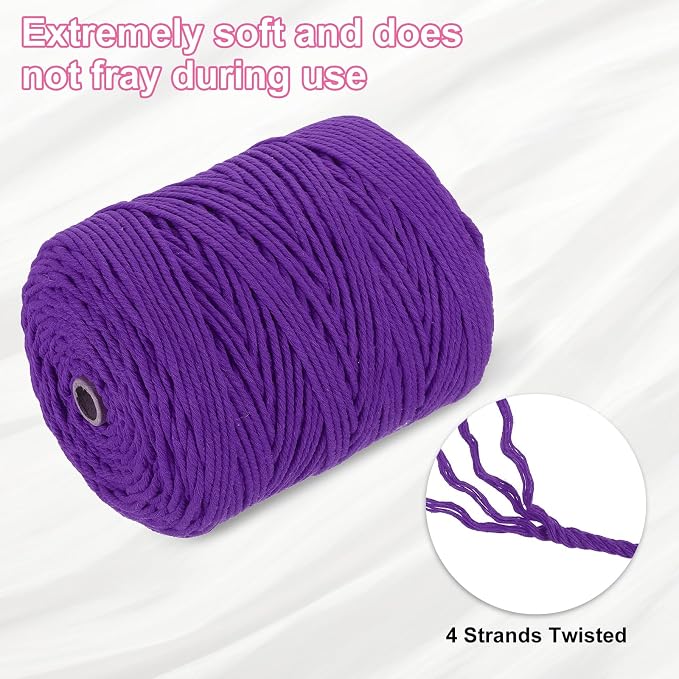 HARFINGTON Natural Macrame Cord 3mm x 328 Yards 4 Strand Twisted Cotton Macrame - Image 3
