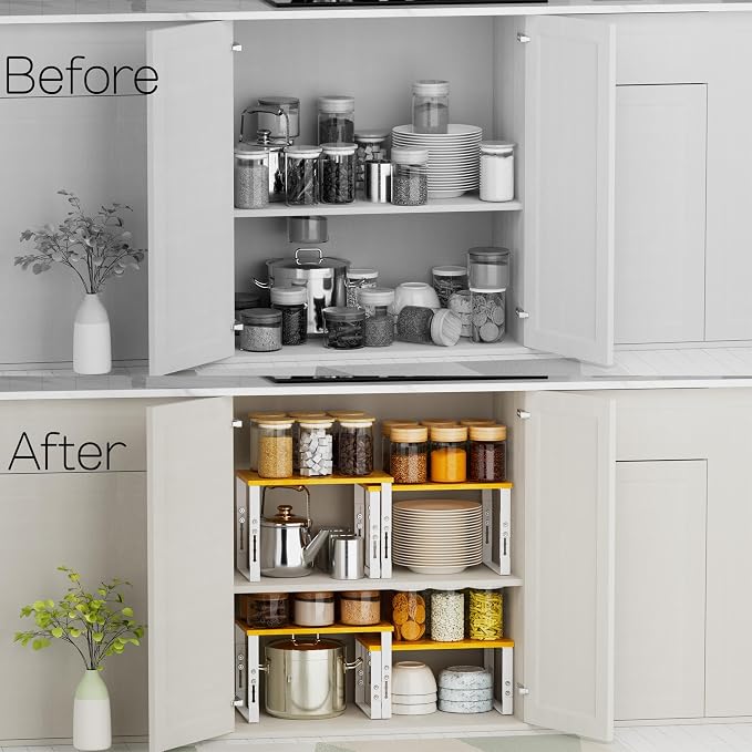 Expandable Kitchen Cabinet Organizer Shelves – Stackable Adjustable Metal and - Image 4