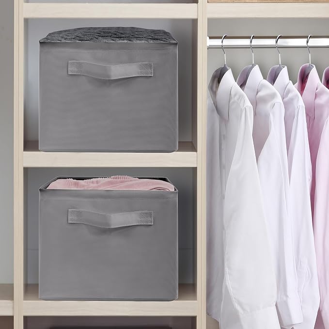 Storage Basket Bins with Metal Frame, Large Collapsible Fabric Storage Baskets - Image 6
