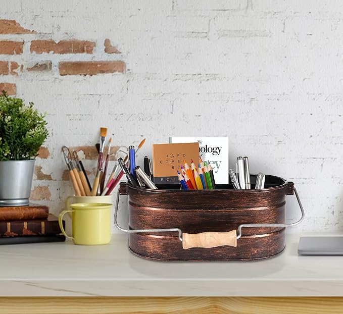 Galvanized Metal Caddy with 4 Compartments, Rustic Farmhouse Kitchen Indoor - Image 4