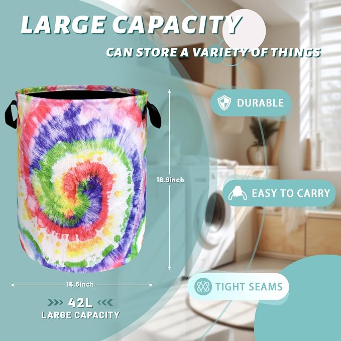 Tie Dye Laundry Hamper Rainbow Colorful Laundry Basket - Image 2