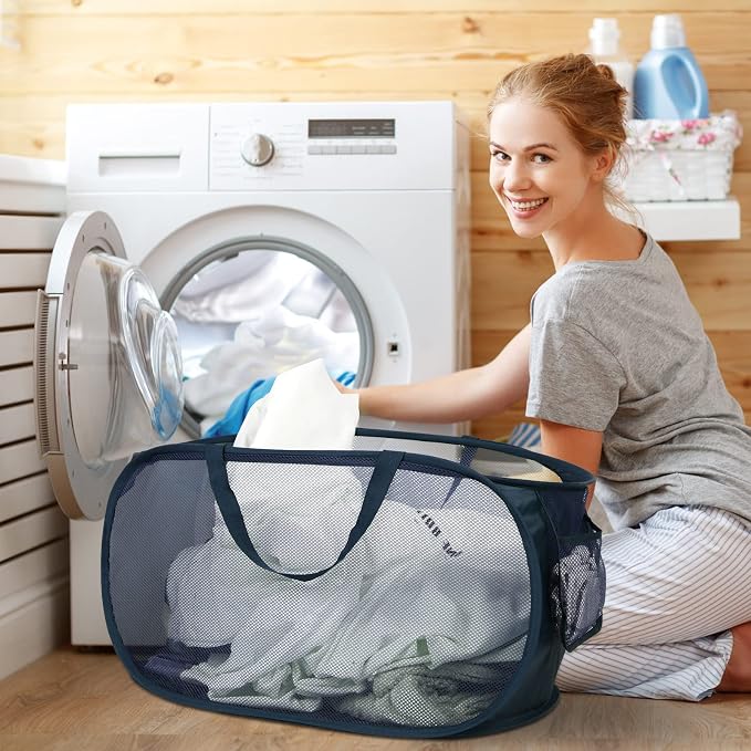Durable Collapsible Laundry Baskets, Mesh Pop Up Laundry Hamper - Image 2