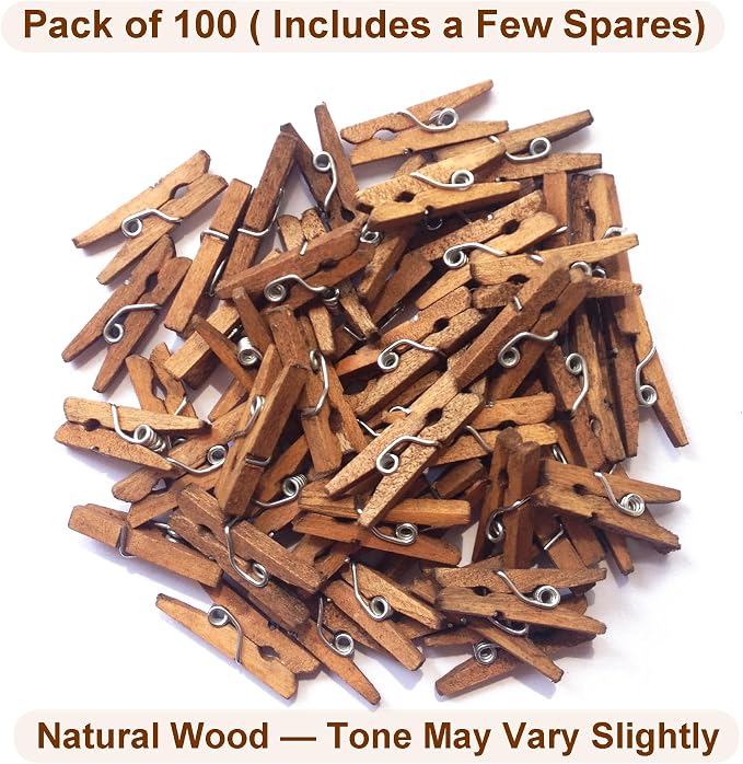 LWR CRAFTS Wooden Mini Clothespins 100 Per Pack 1" 2.5cm - Image 3
