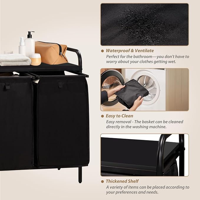 2 Section Laundry Hamper with Shelf, Laundry Basket Organizer with 2 Pull-Out - Image 6